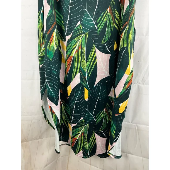 Hount Tropical Leaf Print Sleeveless Maxi Dress Side Slits Size 2XL New - Picture 5 of 6